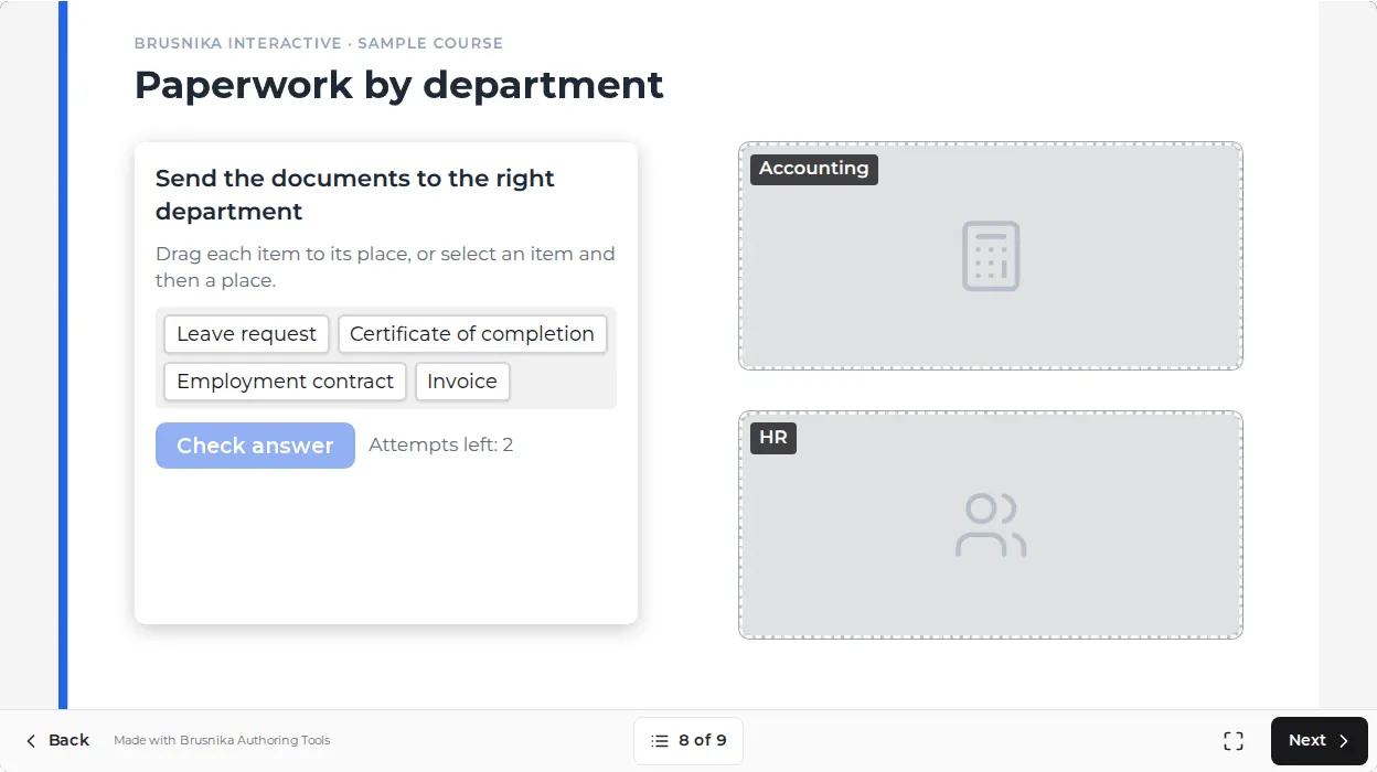 Create a SCORM course from PowerPoint: an activity on a slide in the course player